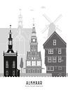 Skyline illustration city Alkmaar black-white-grey by Mevrouw Emmer thumbnail