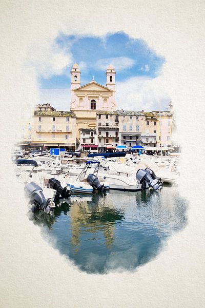 Église Saint Jean-Baptiste de Bastia à l&#039;aquarelle par Youri Mahieu