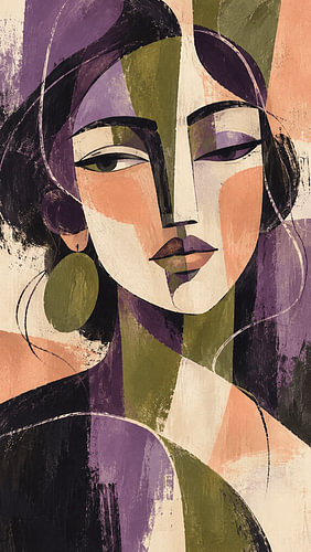 Modern Expressionist Female Face Painting - Mid Century Geometric Canvas Print