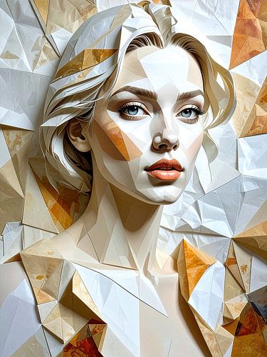 Origami-vrouwenportret in kruidige kleuren van AidasignArt