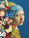 Meisje Met de Parel – Flowers on Blue Edition par Marja van den Hurk Aperçu