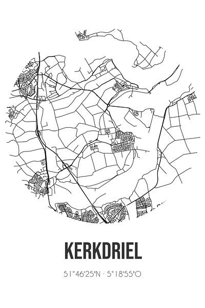 Kerkdriel (Gelderland) | Map | Black and white by Prints of Place