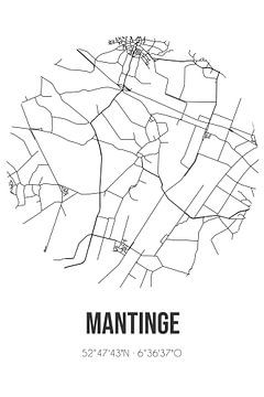 Mantinge (Drenthe) | Carte | Noir et Blanc sur Rezona