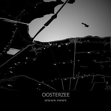 Carte en noir et blanc de l'Oosterzee, Fryslan. sur Rezona