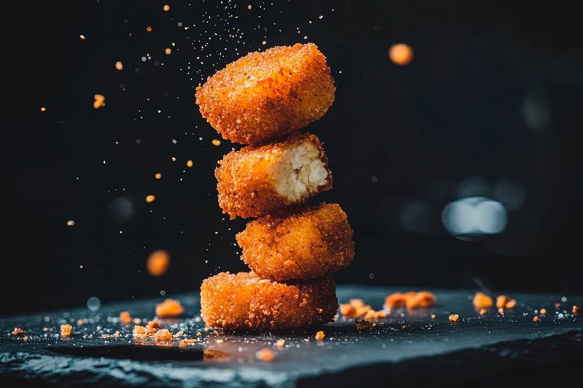 Knusprige Häppchen auf schwarzem Stein von Poster Art Shop