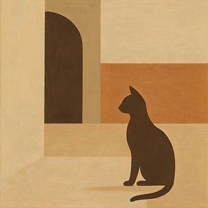 Chat attendant à la porte