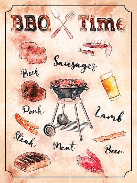 BBQ barbecuetijd van Printed Artings