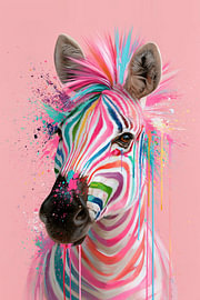 Pink Zebra in Colourful Pop Art by Studio Ypie