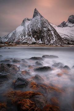 Sunset at Ersfjord on the island of Senja in Norway. by Jos Pannekoek