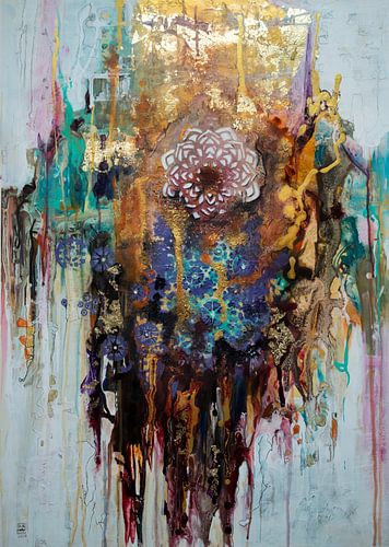 abstract 3 mixed media met bladgoud