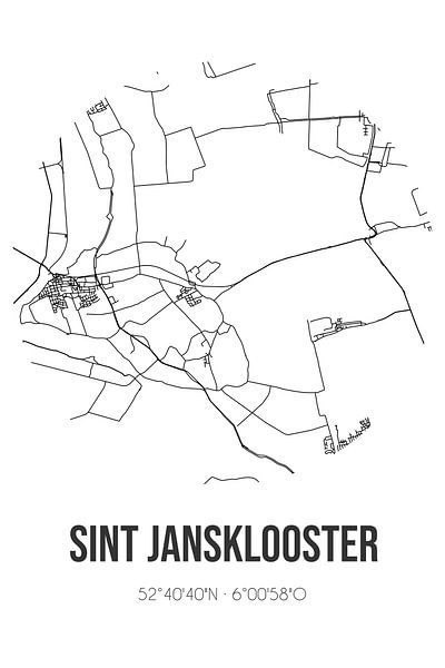 Sint Jansklooster (Overijssel) | Map | Black and White by Prints of Place