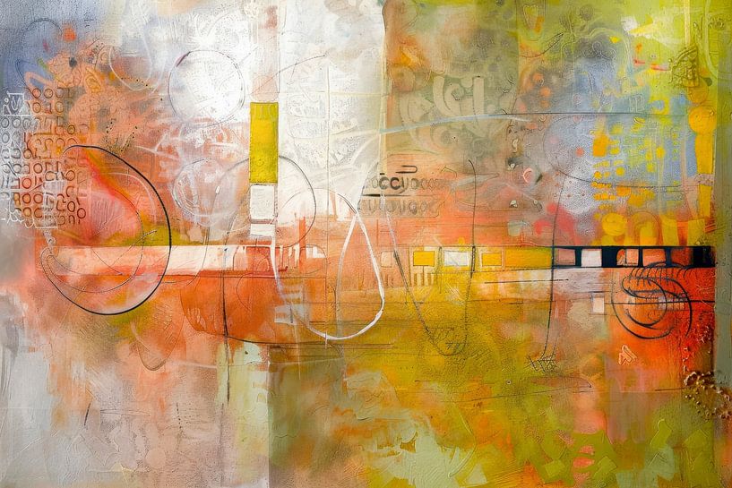 Abstract painting in a range of warm tones, from yellow to orange by Joriali Abstract