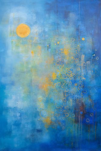 Abstraktes Gemälde – Blau-Gold, geheimnisvoll und verträumt von Joriali Abstrakte Kunst