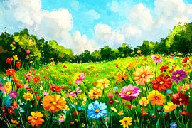 Buntes Blumenfeld in der Natur von Art & Soul Creations