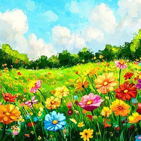 Kleurrijk bloemenveld in de natuur van Art & Soul Creations