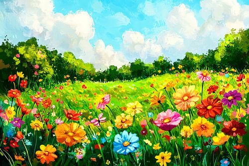 Kleurrijk bloemenveld in de natuur