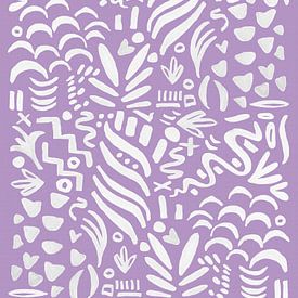 Crazy lines, abstracte scribble kunst, lila met wit, modern en trendy van Mijke Konijn