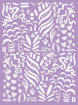 Crazy lines, abstracte scribble kunst, lila met wit, modern en trendy van Mijke Konijn