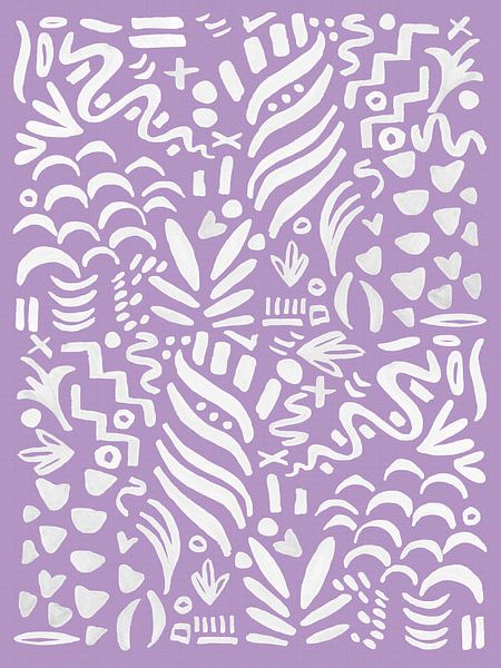 Crazy lines, abstract scribble art, lilac with white, modern and trendy by Mijke Konijn