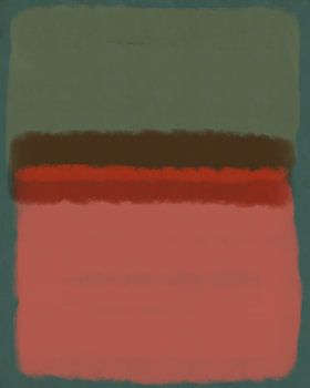 Modern abstract art in green, salmon and terra