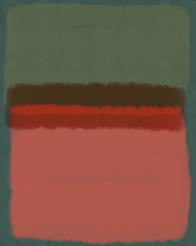 Moderne abstracte kunst in groen, zalm en terra