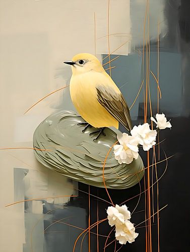 Bird painting with spring greenish yellow colour