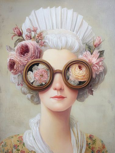 Portrait floral rêveur avec lunettes rondes
