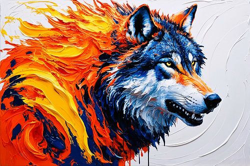 Vurige abstracte wolf schilderij