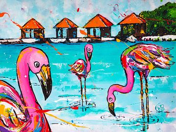 Flamingo beach Aruba by Happy Paintings