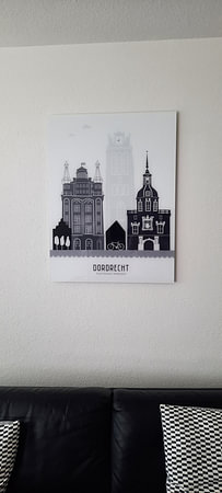 Skyline illustration city Dordrecht black-and-white-grey