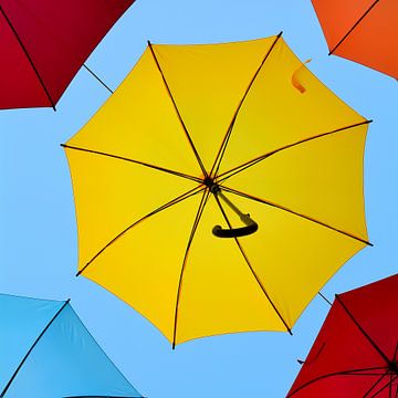 Umbrellas as decoration or artwork above an alley in the old town of Novigrad by Heiko Kueverling