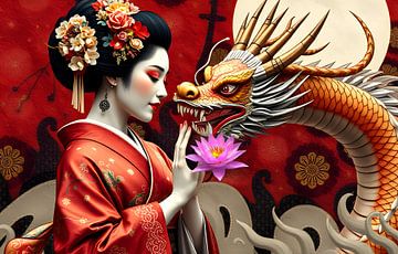 Geisha met draak van Egon Zitter
