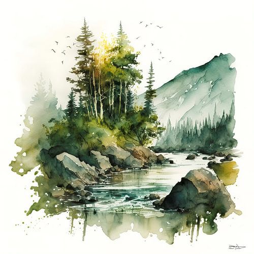 aquarel van een landschap