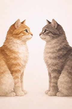 Deux chats face à face – Art mural moderne représentant des chats en low poly