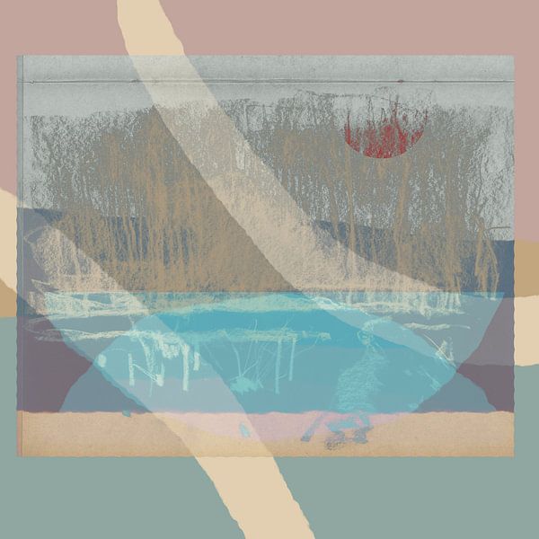 Moderne abstrakte Mixed Media Kunst. Collage mit einer Landschaft mit Bäumen in rosa, lila, blau von Dina Dankers