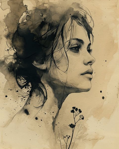 Watercolour illustration, portrait of a woman by Carla Van Iersel