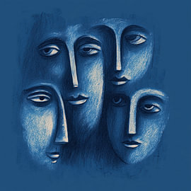 Visages bleus abstraits – expressionnisme sur TheXclusive Art