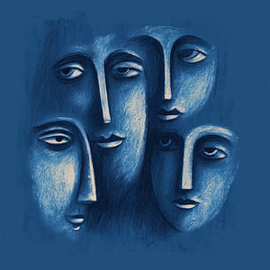 Abstrakte blaue Gesichter – Expressionismus