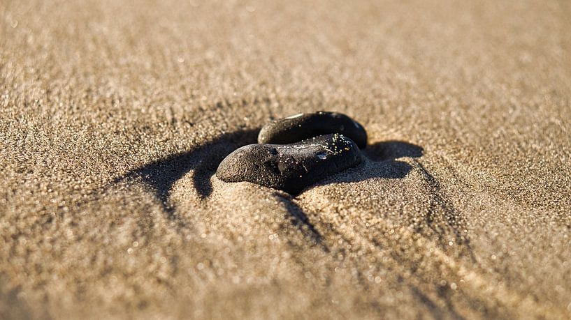 Heart-shaped stone in the sand of the Baltic Sea beach by Martin Köbsch