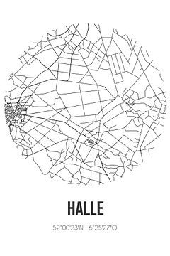 Halle (Gueldre) | Carte | Noir et blanc sur Rezona