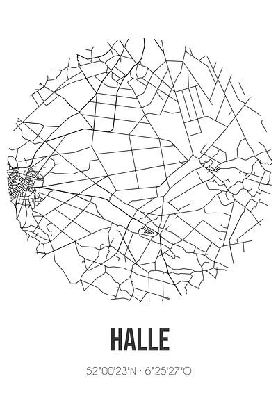 Halle (Gelderland) | Landkaart | Zwart-wit van Stad & Wand