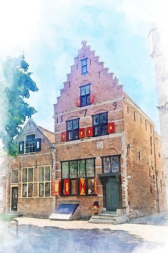 Aquarelbeeld van het pand De Swaen in Veere