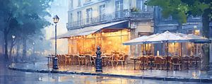 Terrasse Licht | Café Abendmalerei von Abstraktes Gemälde