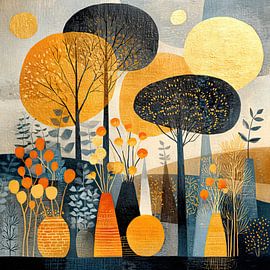 Gold abstrakt | Warme Goldlandschaft mit Vasen von Blumen Studio