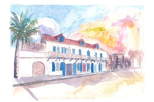 Scène de rue coloniale à Marigot Saint Martin dans les Caraïbes françaises