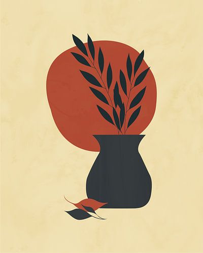 Minimalist still life with a branch in a vase