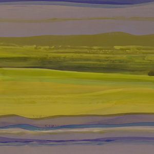 Abstraktes Aquarell in Gelb, Blau und Lila