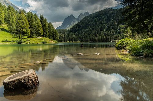 Reflectie van de bergen in het water