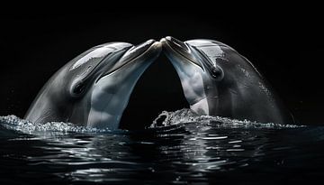 Kissing dolphins black panorama by The Xclusive Art