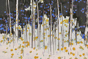 Impressionistisch kleurijk beeld van bomen en bloemen